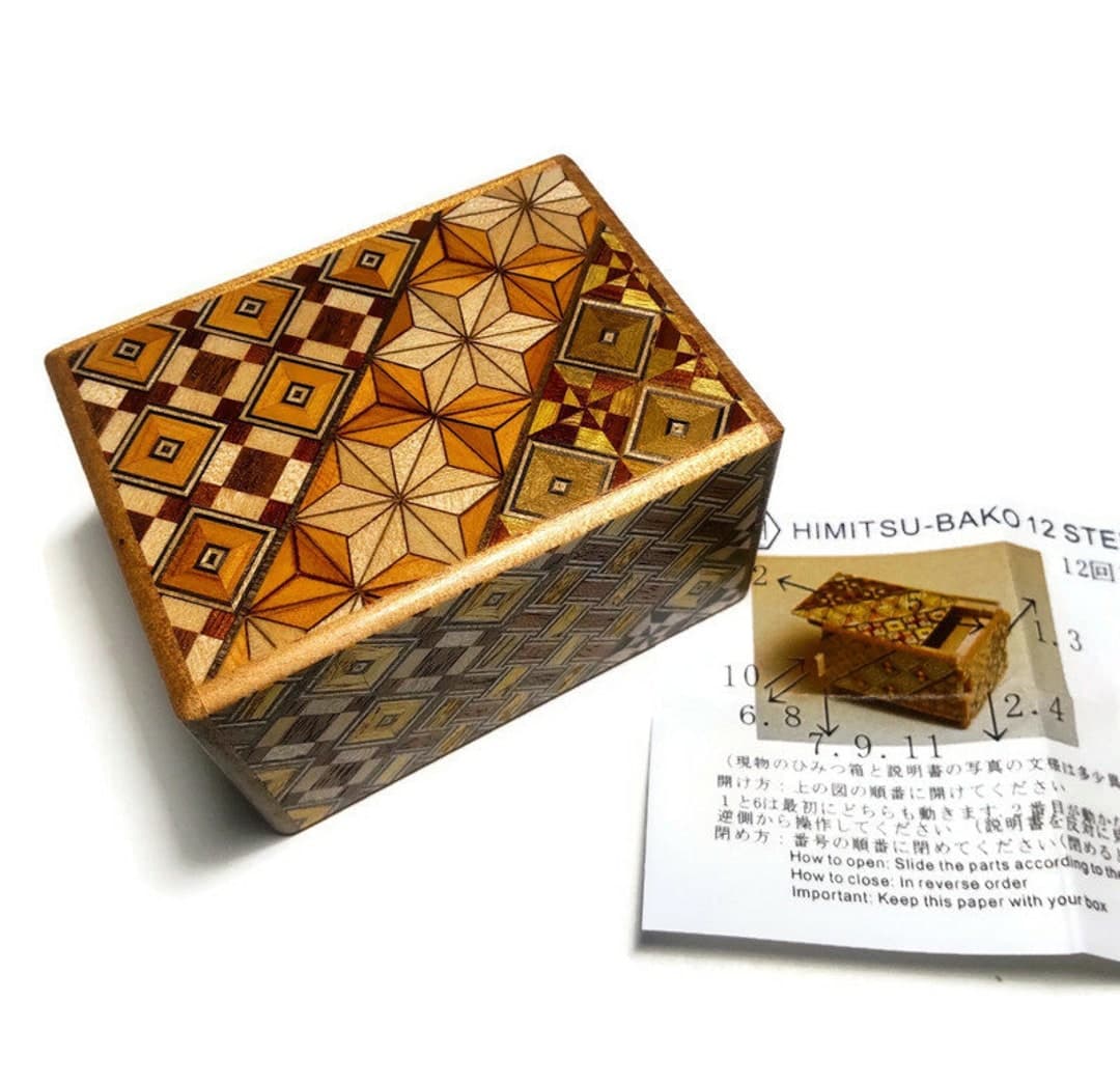 Small Puzzle Box Hakone Yosegi | 12-steps W3" | Mysteries Wooden Trick ...