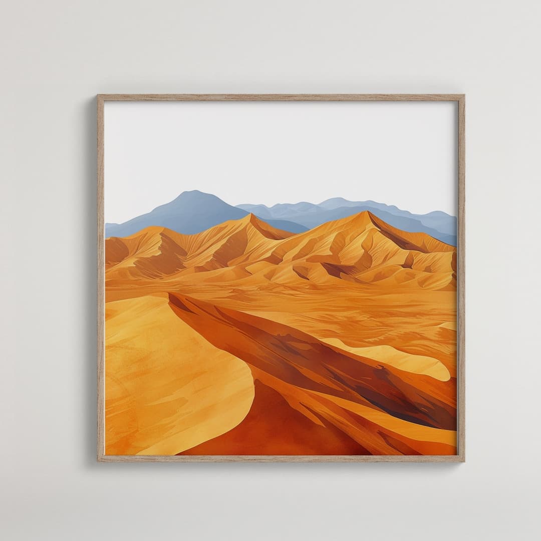 Desert Dunes Digital Art | Stylized Landscape Print | Orange and Gold ...
