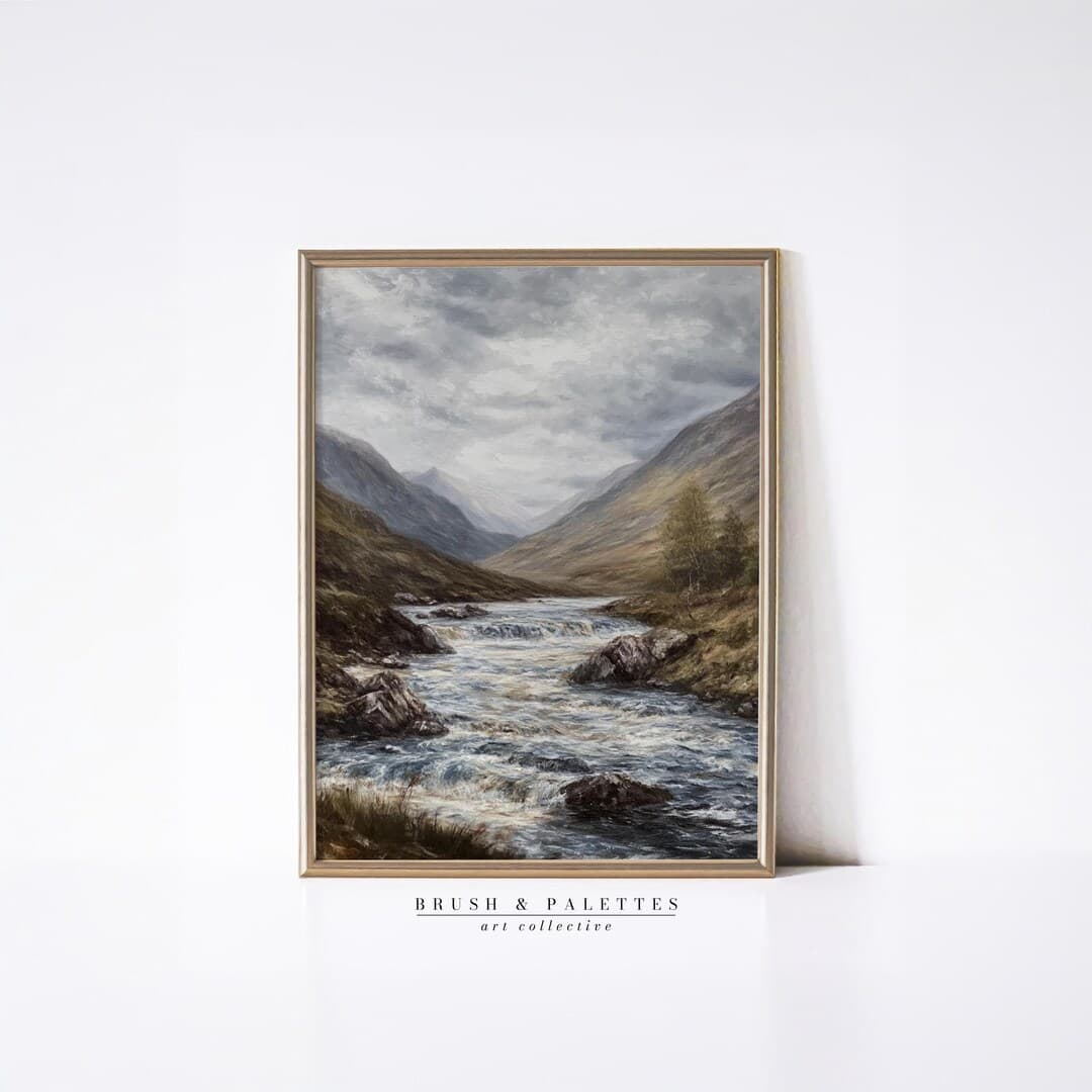 Scottish Highlands River Digital Print | Moody Mountain Landscape ...