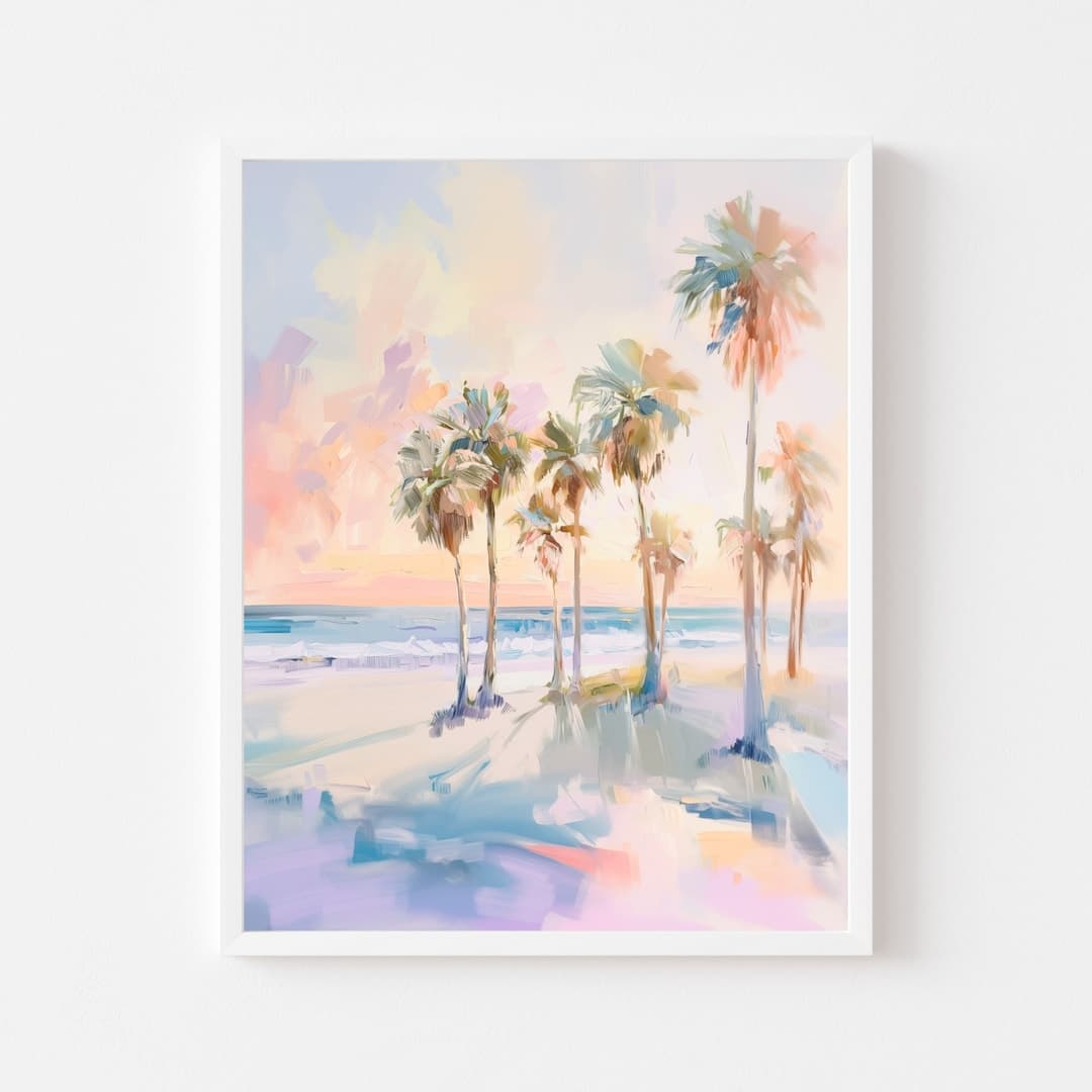 Coastal Sunset Palm Trees Canvas Wall Art