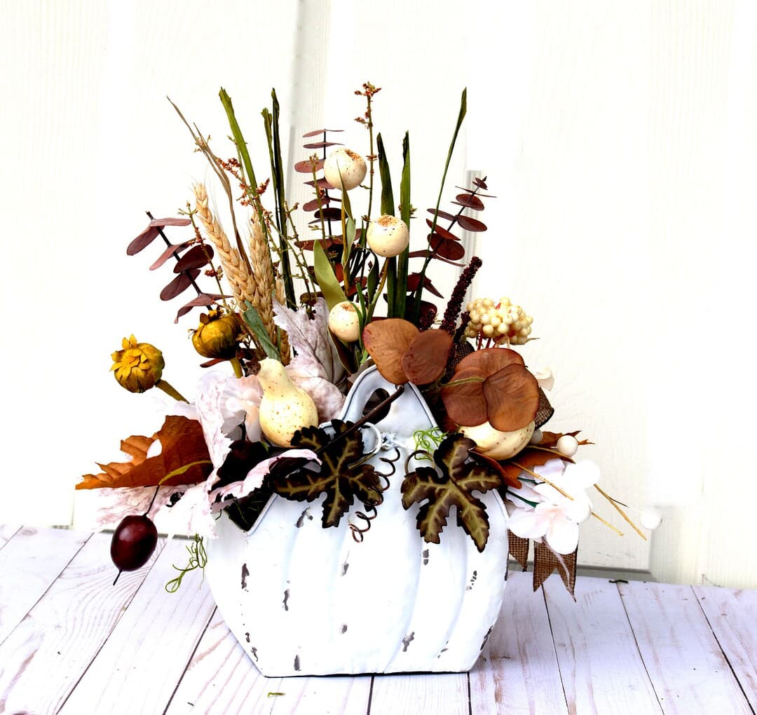 Farmhouse Autumn Harvest Arrangement, Fall Table Centerpiece, Pumpkins ...