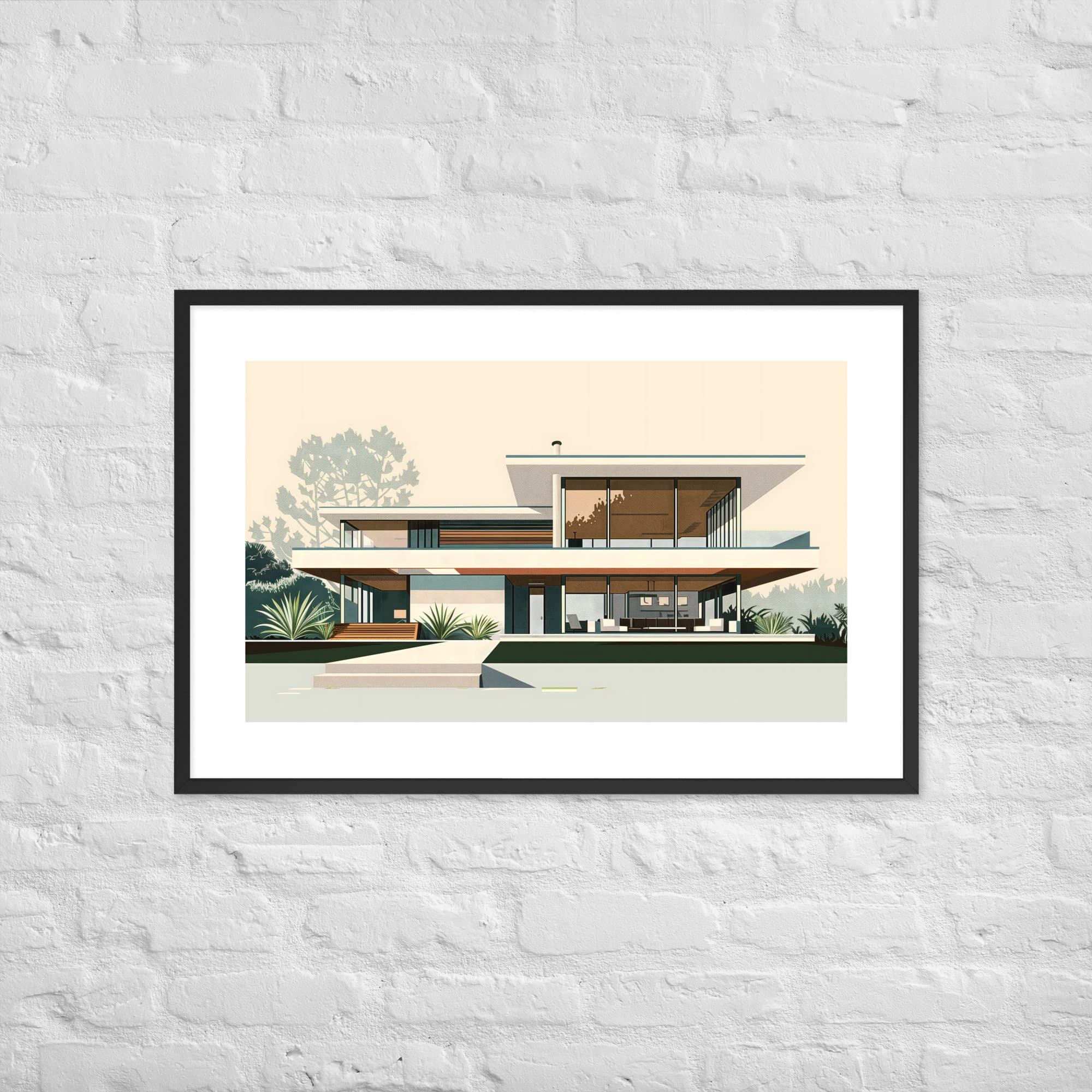 Mid-century Modern Architectural Wall Art Print Framed Contemporary ...
