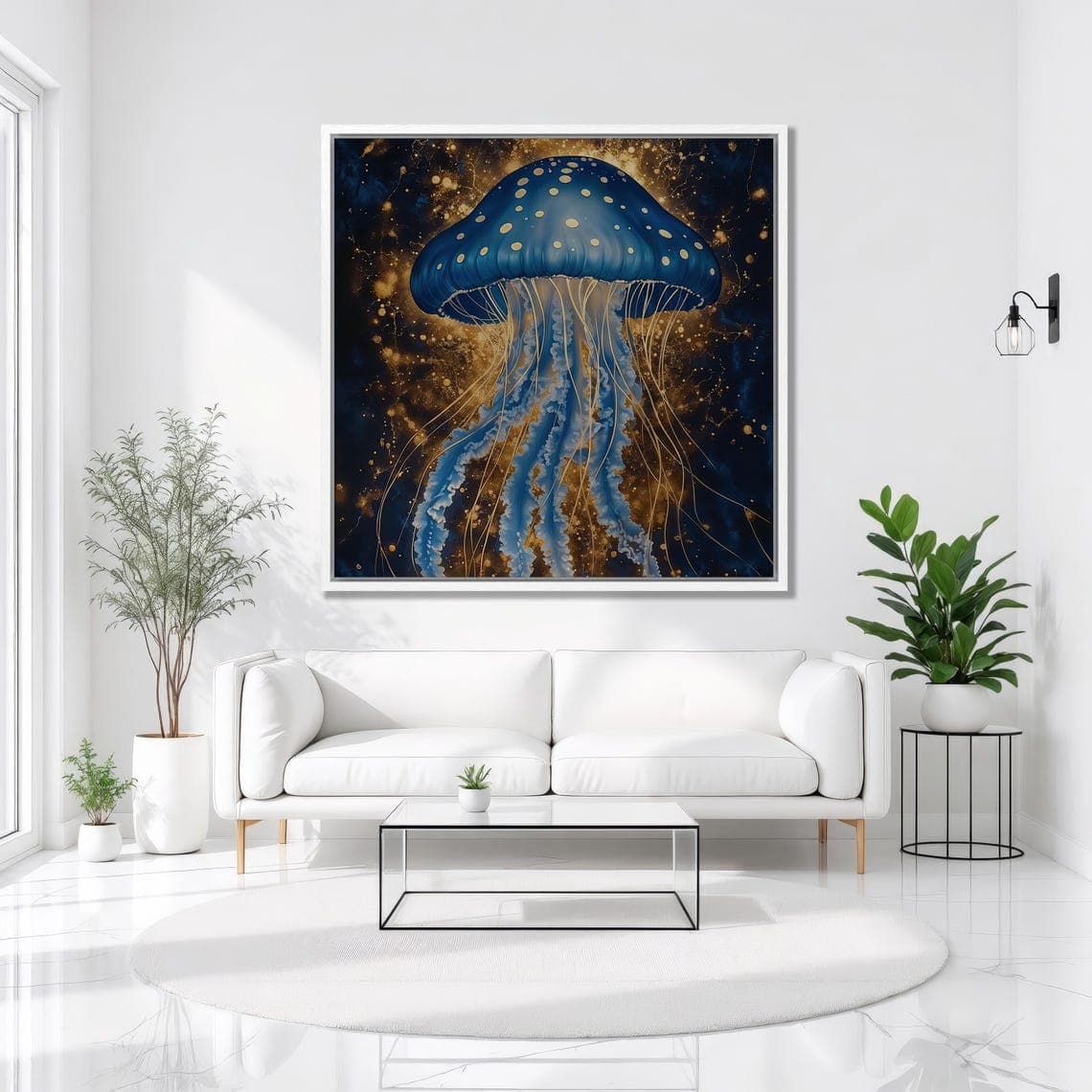 Blue Jellyfish Framed Canvas Print Marine Life Luxury Canvas Art ...