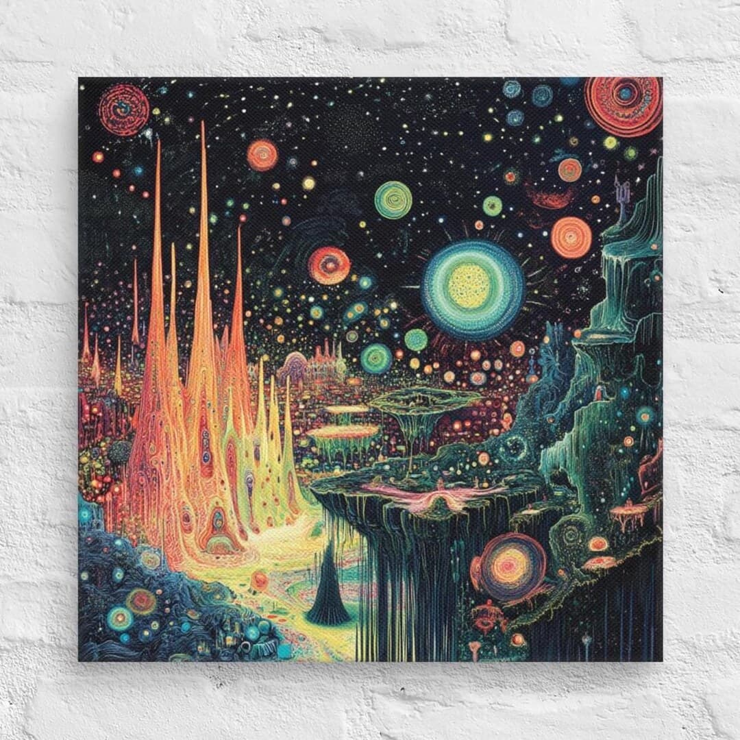Magical Fantasy Landscape Canvas - Cosmic Space Art Print - Neon Galaxy ...