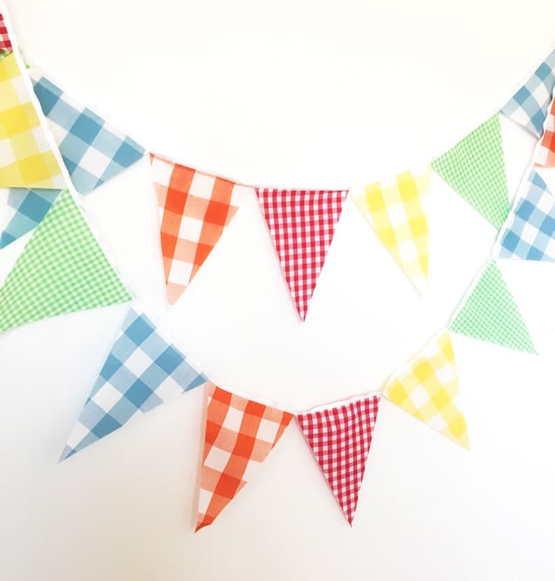 Vintage Gingham Bunting Fabric Garland Flags Yellow Red - Etsy