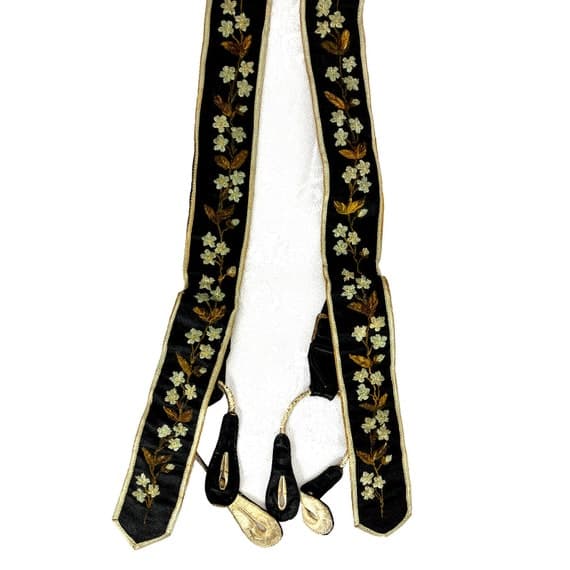 Antique Wedding Braces Suspenders Floral Embroidery V…
