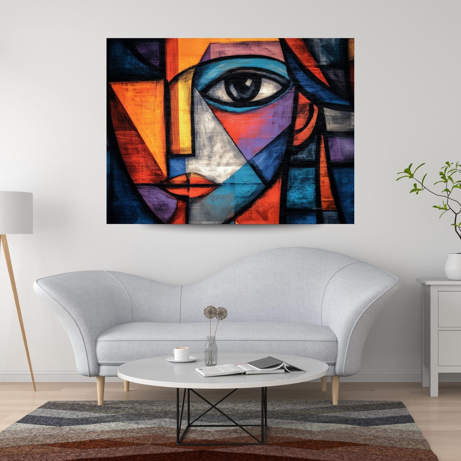 Cubist Woman Face Abstract Canvas Wall Art Print, Picasso-inspired ...