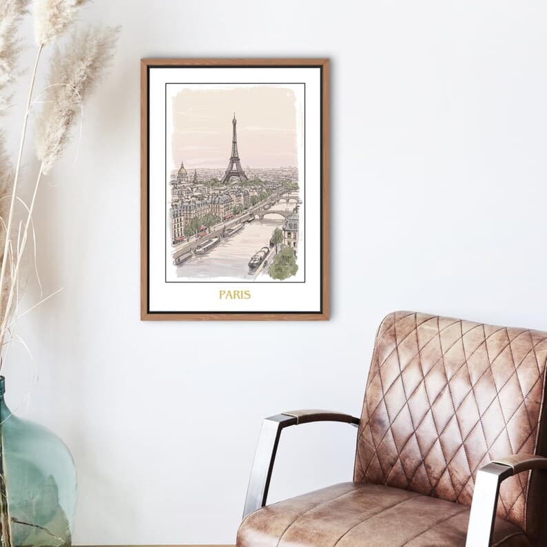 Paris Eiffel Tower Art Print - Seine River Cityscape - French Travel ...