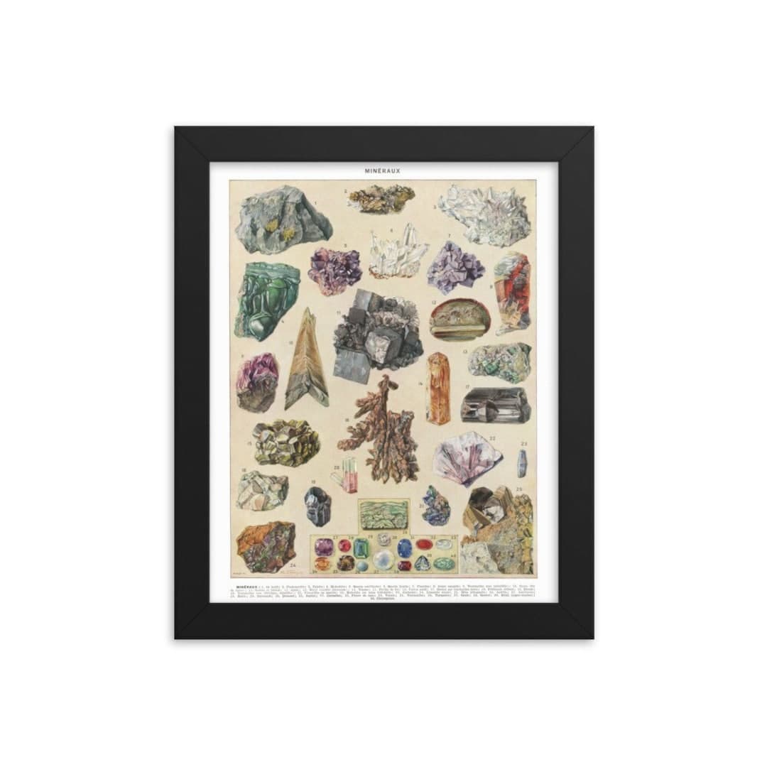 8x10" Framed Vintage Minerals Poster Reprint. Geology Poster. Antique ...