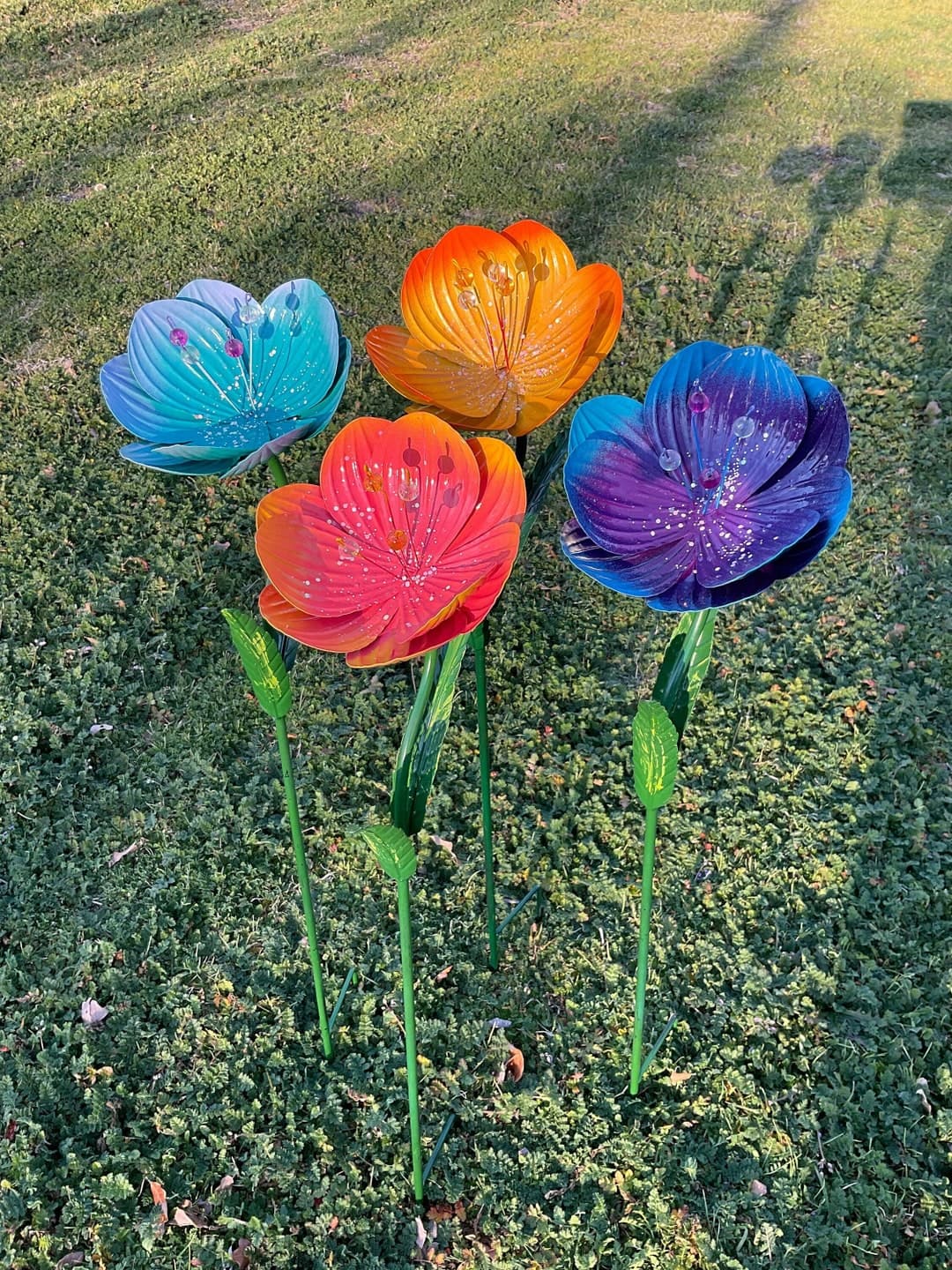35 OVERSIZED POPPY Yard Stake Multicolor Metal Flower Garden Stakes ...