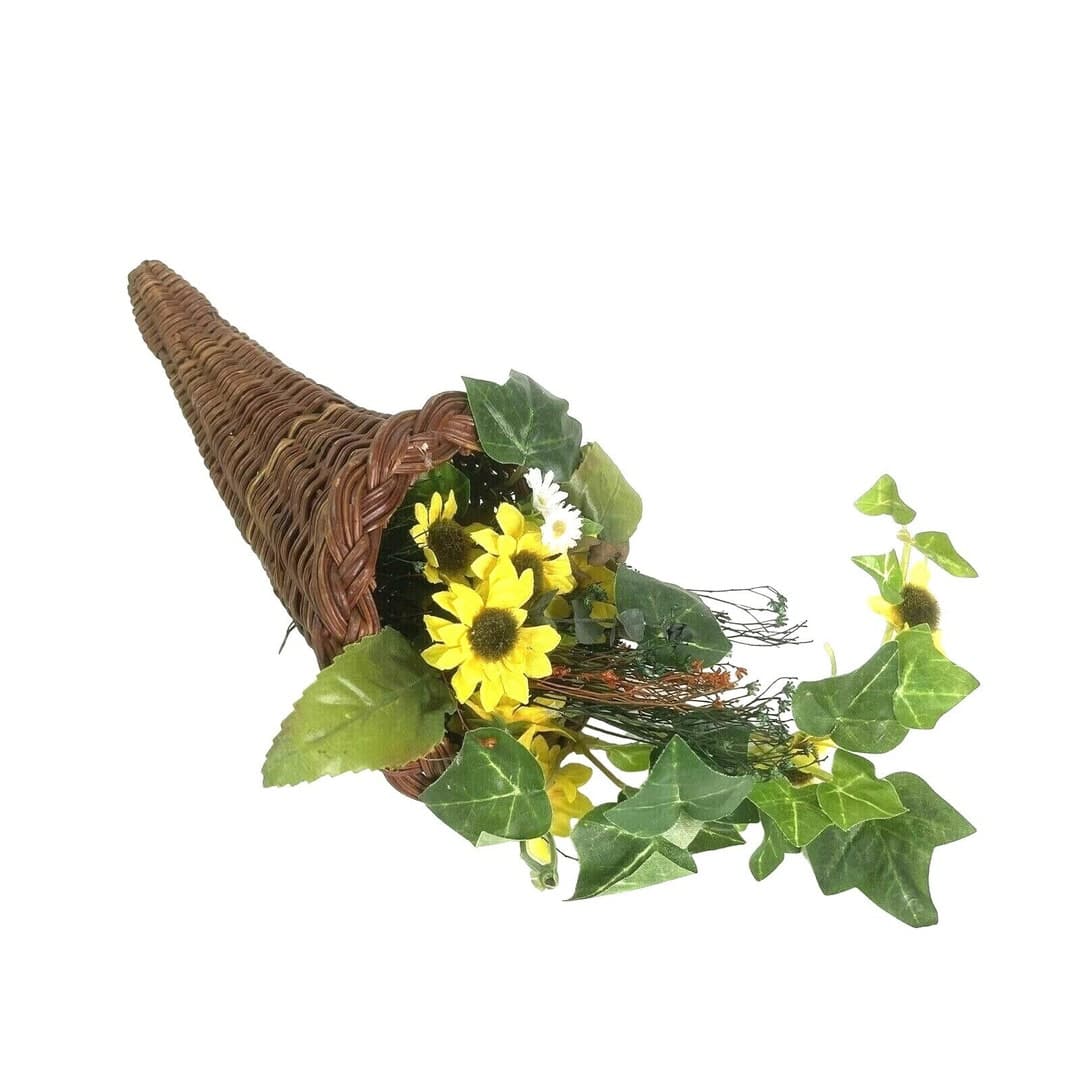 Wicker Cornucopia Basket Horn of Plenty Rustic Thanksgiving Floral ...