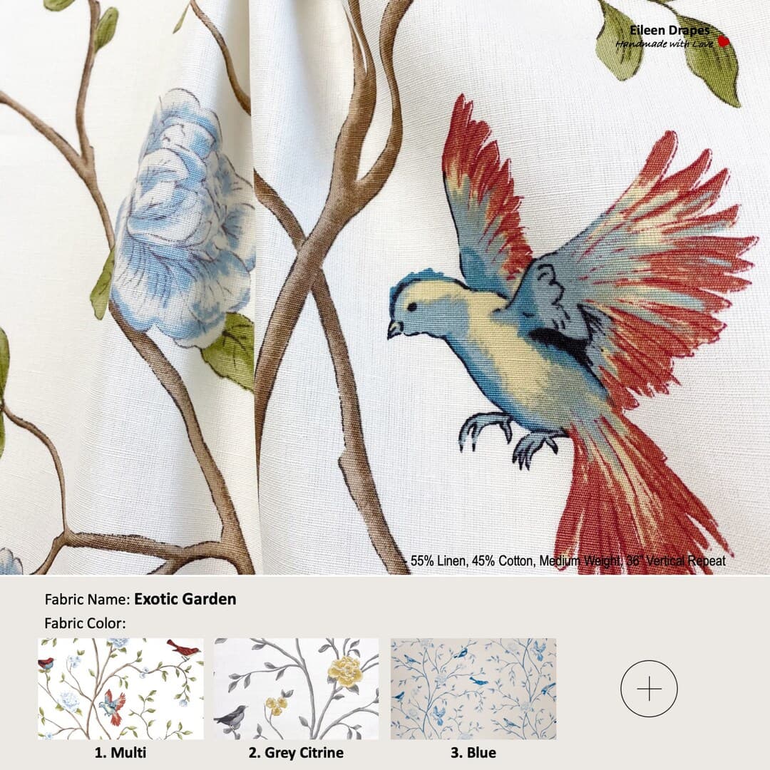 Exotic Garden 6 Colors Floral Bird Linen Blend Curtain, Valance Extra ...