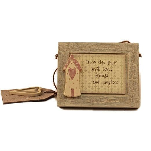 BLESS THIS HOUSE Mini Wooden Wall Plaque - East of India - PINK ...