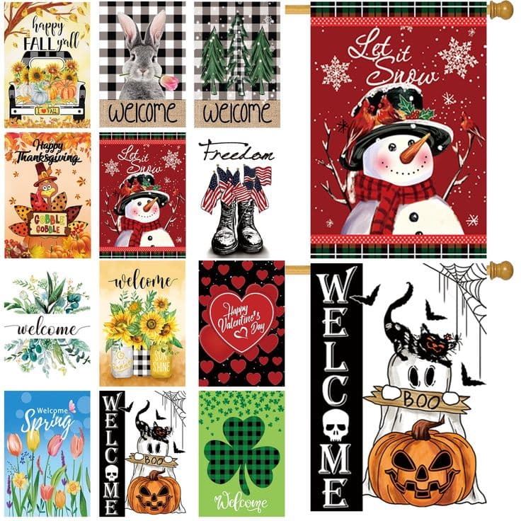 Seasonal Garden Flags Set of 12 Double Sided 28 x 40 Inch Yard Flags ...