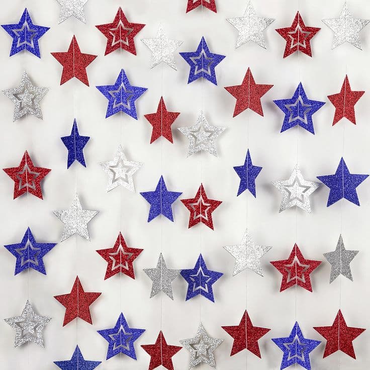 8 Pack Patriotic Star Banner Garland - Glitter Red White Blue Hanging ...