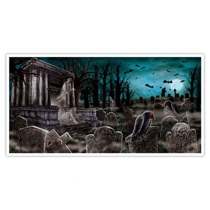 5ft Amscan Halloween Haunted House Graveyard Horizontal Scene Setter ...