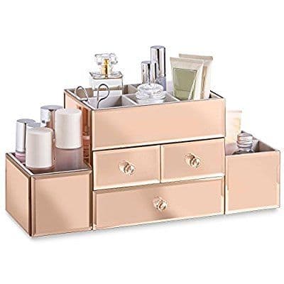 Beautify Rose Gold Mirrored Glass Jewellery Box & Makeup Organiser with ...