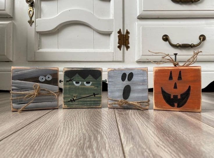 Handpainted Wooden Halloween Shelf Sitters: Ghost, Jack O Lantern ...