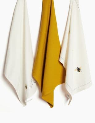 Set of 3 Pure Cotton Bee Tea Towels | M&S Collection | M&S | Tea towels ...
