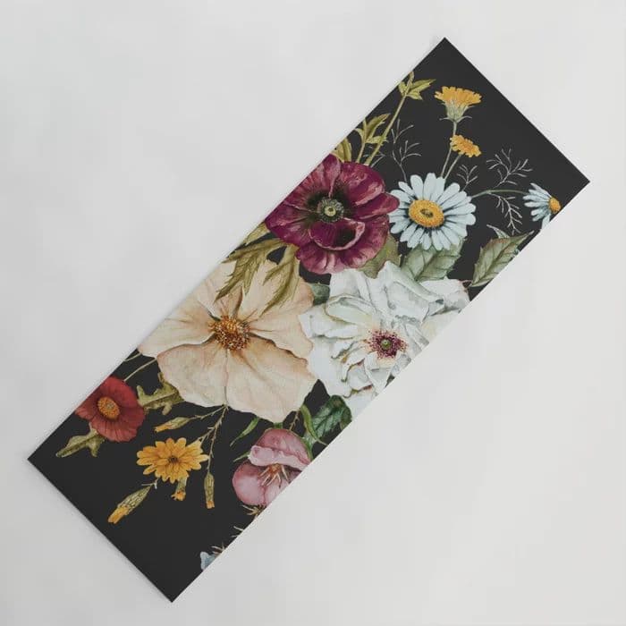 Colorful Wildflower Bouquet on Charcoal Black Yoga Mat by Shealeen Louise