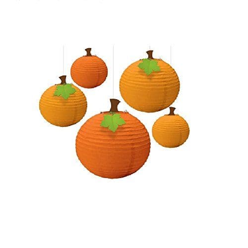 amscan Fall Round Hanging Paper Lanterns,Orange,15.2" x 13.8" Pkg. Size ...