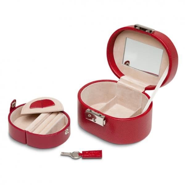 WOLF Heritage Women's Small Oval Red Mirrored Travel Jewelry Box with ...
