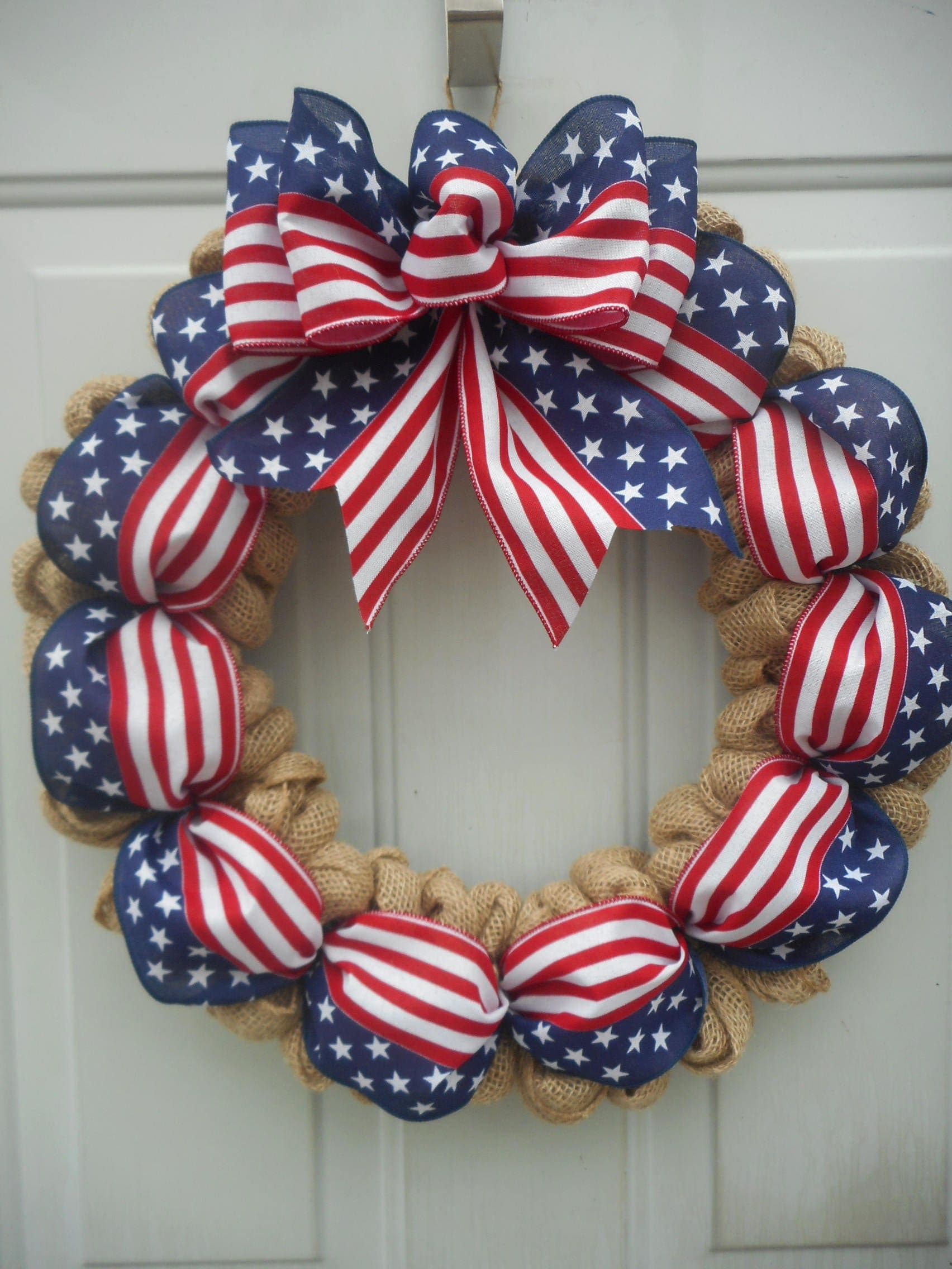 Patriotic Wreath Front Door, Burlap Stars N Stripes Flag Wreath ...