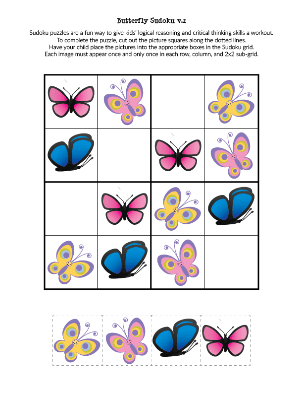Butterfly Sudoku Puzzles {free printables} | Sudoku puzzles, Sudoku ...