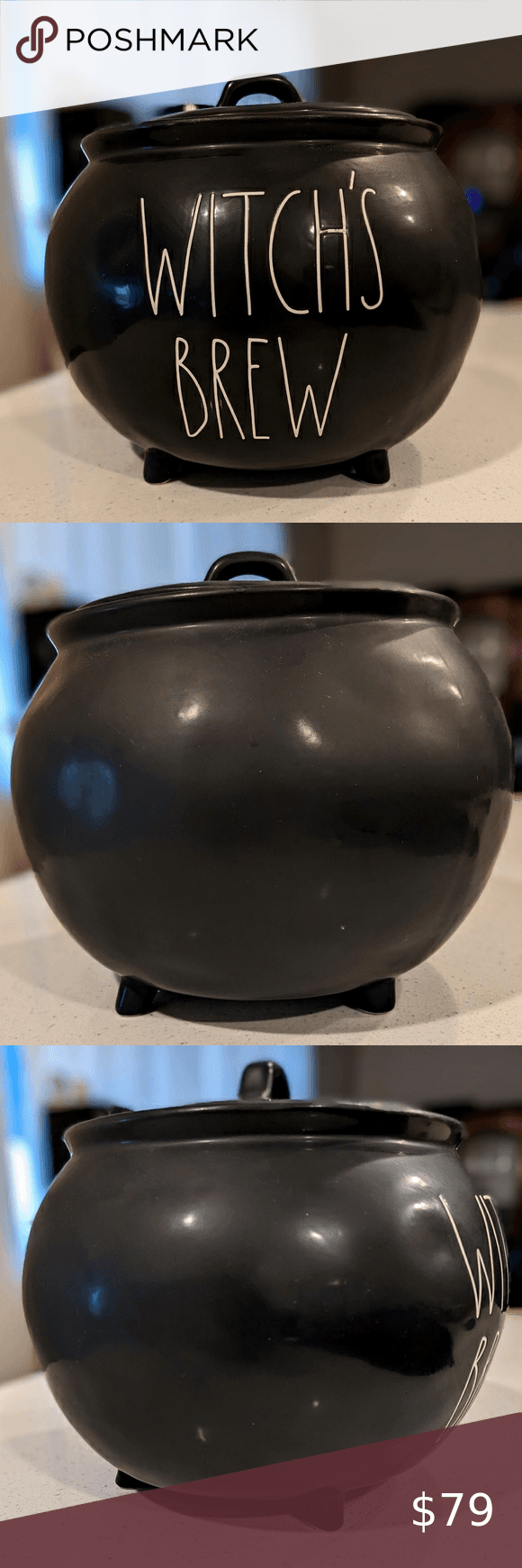 Rae Dunn Halloween Witch's Brew Black Ceramic Cauldron