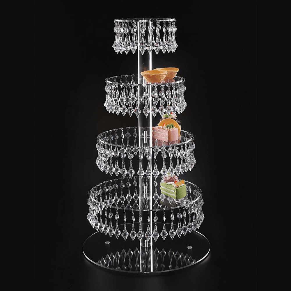 Acrylic Cupcake Tower Stand with Hanging Crystal Bead-wedding Party ...
