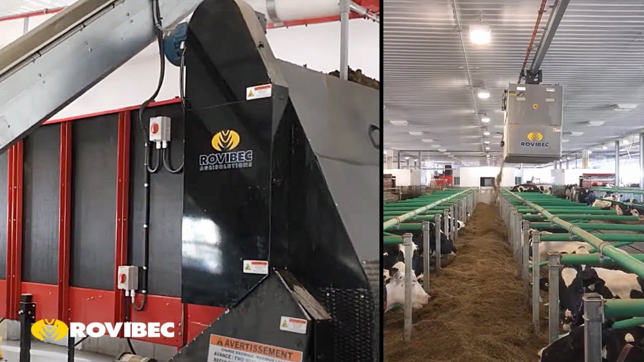 Cow Bedding System | Demo of DEC SR3 & Super Conveyor | Rovibec - YouTube