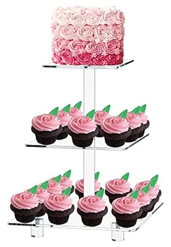 Jusalpha® 3 Tier Strong Acrylic Square Cupcake Stand, Dessert Display ...