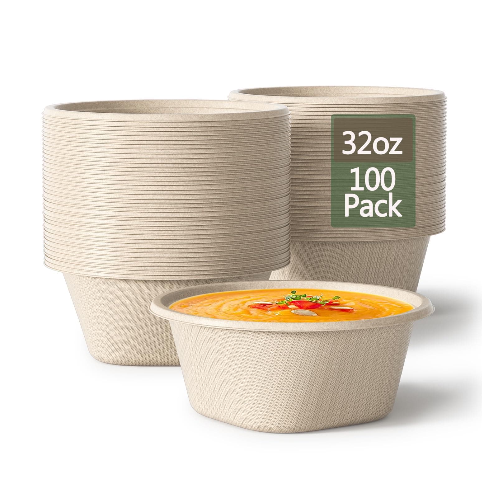 32 Ounce Large Paper Bowls Disposable Soup Bowls Disposable Heavy Duty ...