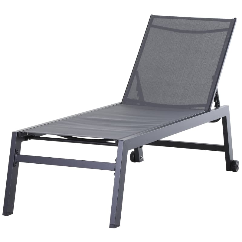 Outsunny Textilene Chaise Lounge Recliner Chair w/Adjustable Backrest ...
