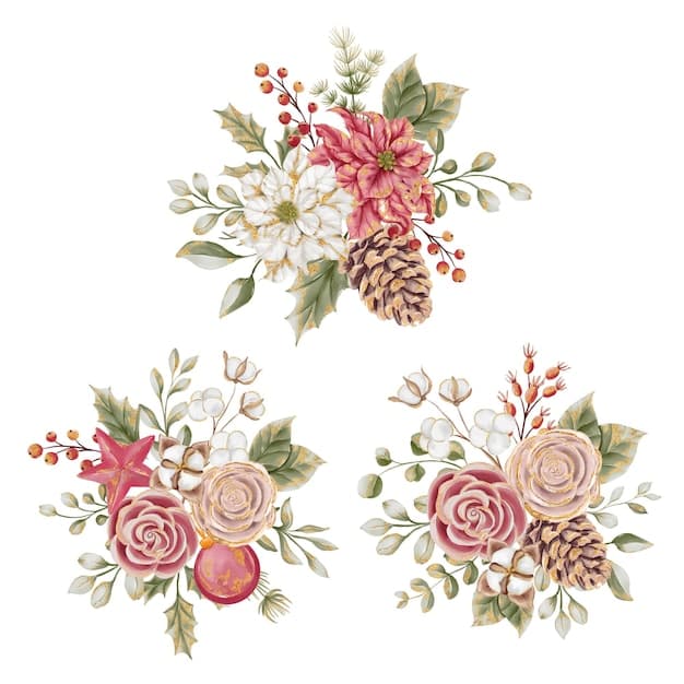 Premium Vector | Rose amp poinsettia christmas decoration