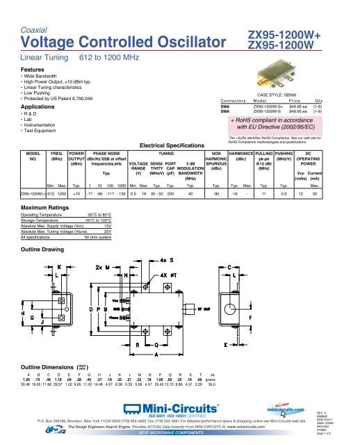 Mini-Circuits ZX95-2536C-S+ Voltage Controlled Oscillator