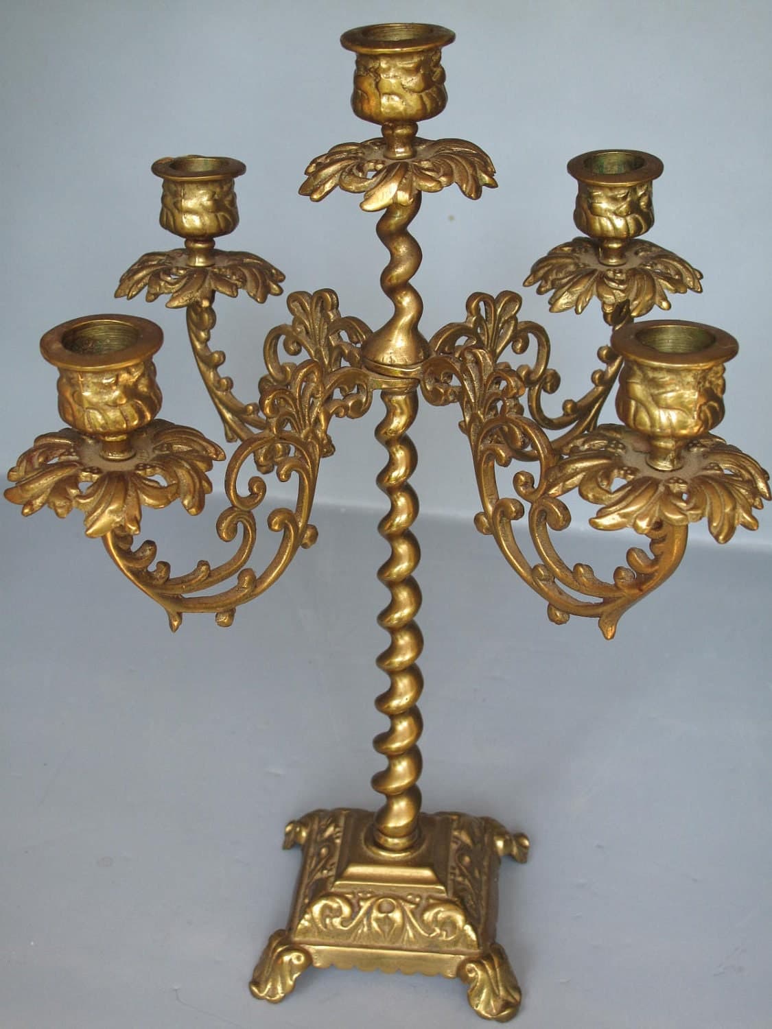Vintage Brass Candelabra / Ornate Solid Brass Candelabra with