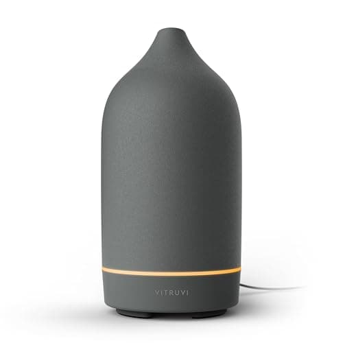 Vitruvi Stone Diffuser, Ceramic Ultrasonic Essential Oil Diffuser for Aromatherapy, Charcoal, 90ml Capacity
