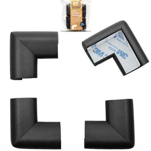 Roving Cove¨ 4-Piece EXTRA PURE, EXTRA DENSE"Safe Corner™ Cushion" - VALUE PACK - ONYX; Premium Childproofing Corner Guard - Child Safety Home Safety Furniture and Table Edge Corner Protectors