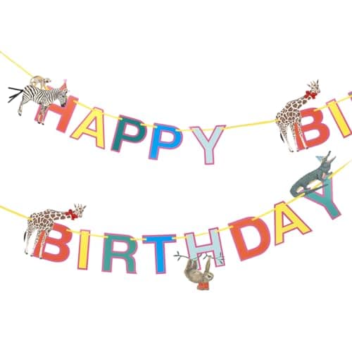 Talking Tables 3 Metre Safari Animal Themed Happy Birthday Paper Party Garland for Girls & Boys, Zoo, Eco-Friendly, Banner Madagascar, Jungle