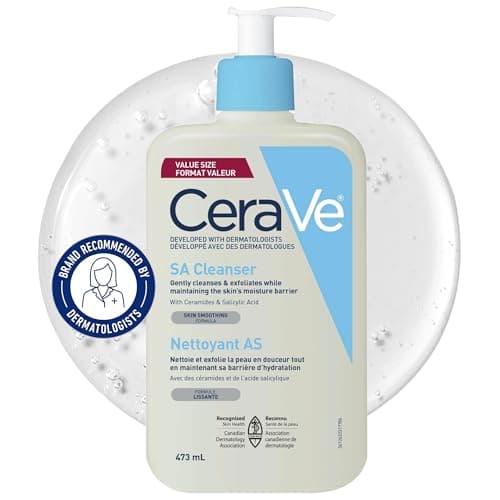 CeraVe SALICYLIC ACID Cleanser, Renewing SA Smoothing BHA Exfoliant for Face. Suitable for Keratosis Pilaris & Psoriasis. Gentle Cleanser With Hyaluronic Acid, Niacinamide, Vitamin D & Ceramides. Fragrance Free, No microbeads, 473ml