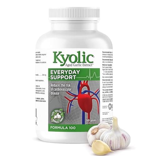 Kyolic - Aged Garlic Extract Supplements - Formula 100 Everyday Support 300mg, 360 Capsules 90-Day Supply - Odorless Garlic Pills - Promotes Heart Health and Supports Overall Wellness