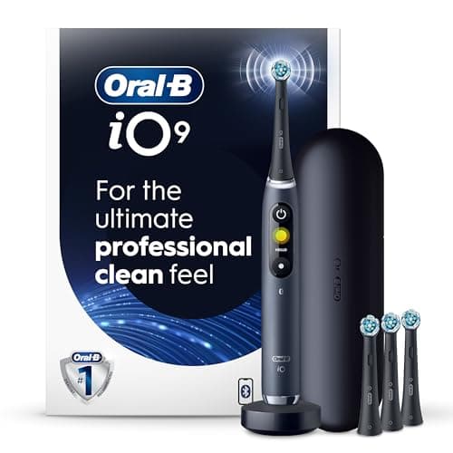 Oral-B iO9 Electric Toothbrush, for the Ultimate Professional Clean Feel, Black Onyx, iO Series 9 with 1 Toothbrush, 4 Brush Heads, and 1 Charging Travel Case