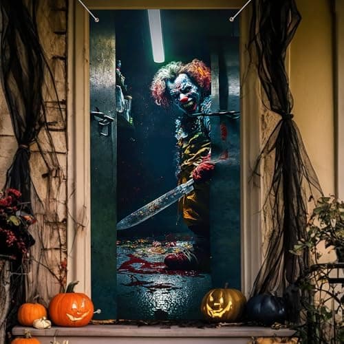 Amazon.com: Halloween Door Cover Decorations Large Fabric Joker Clown ...