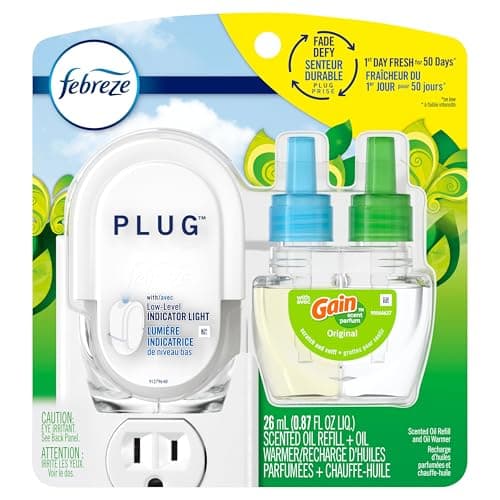 Febreze Odor-Eliminating Fade Defy PLUG Air Freshener, Gain Original, Starter Kit & 26 mL Scented Oil Refill