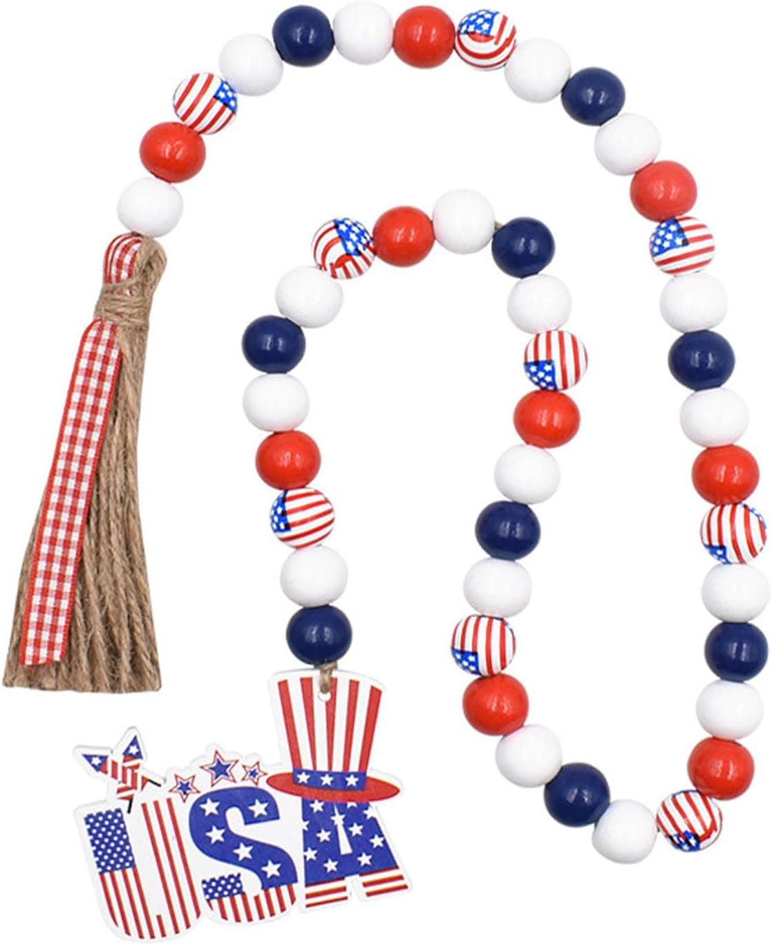Amazon.com: JStnana Patriotic Wooden Beads Garland with Tassels, 4th of ...