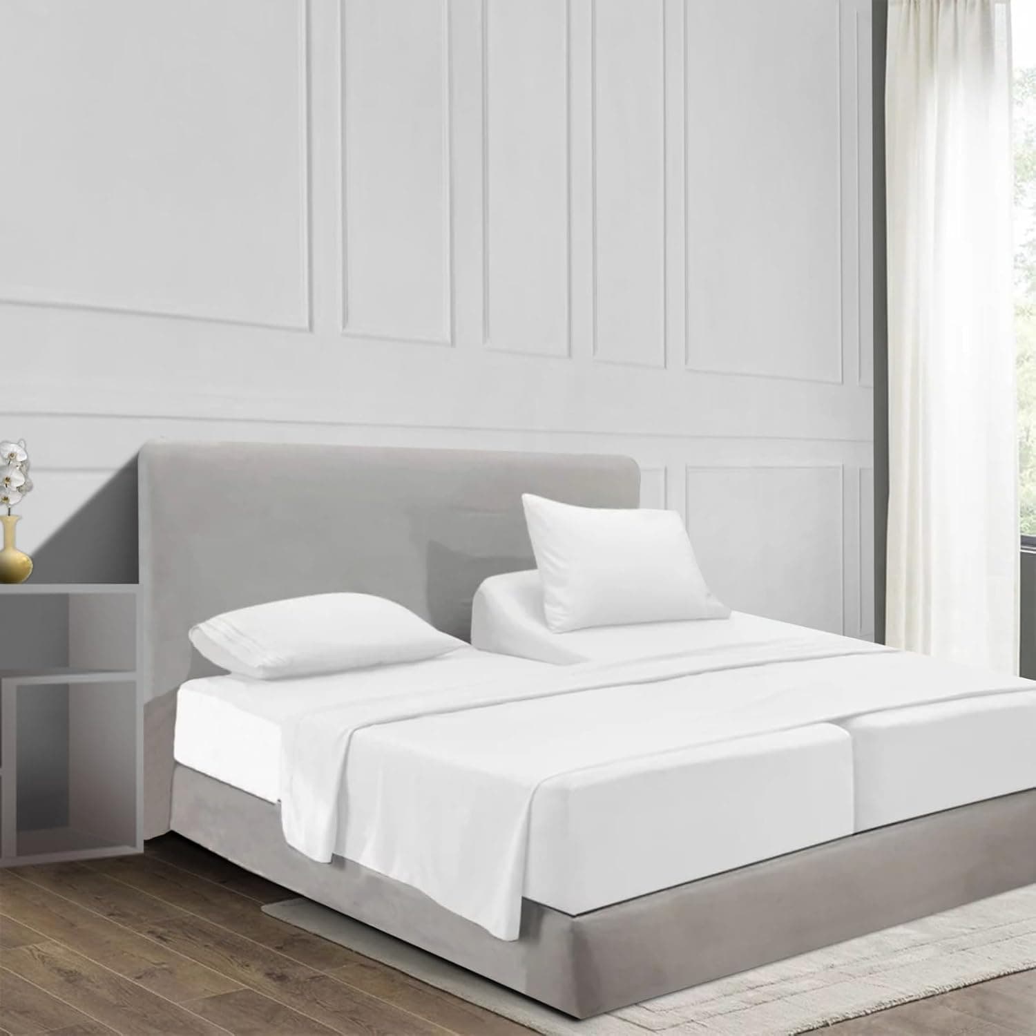 Amazon.com: Decfair 100% Egyptian Cotton Split King Sheet Set White ...