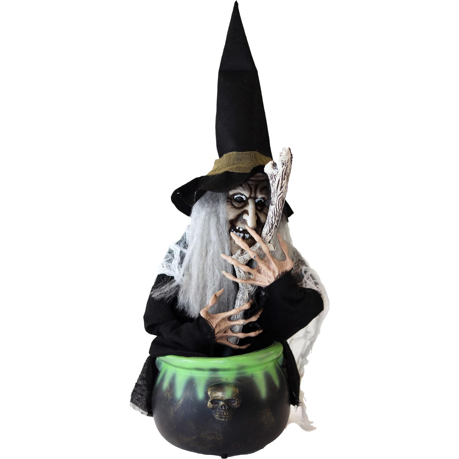 Haunted Hill Farm Animatronic Scary Talking Witch with Cauldron, Indoor ...