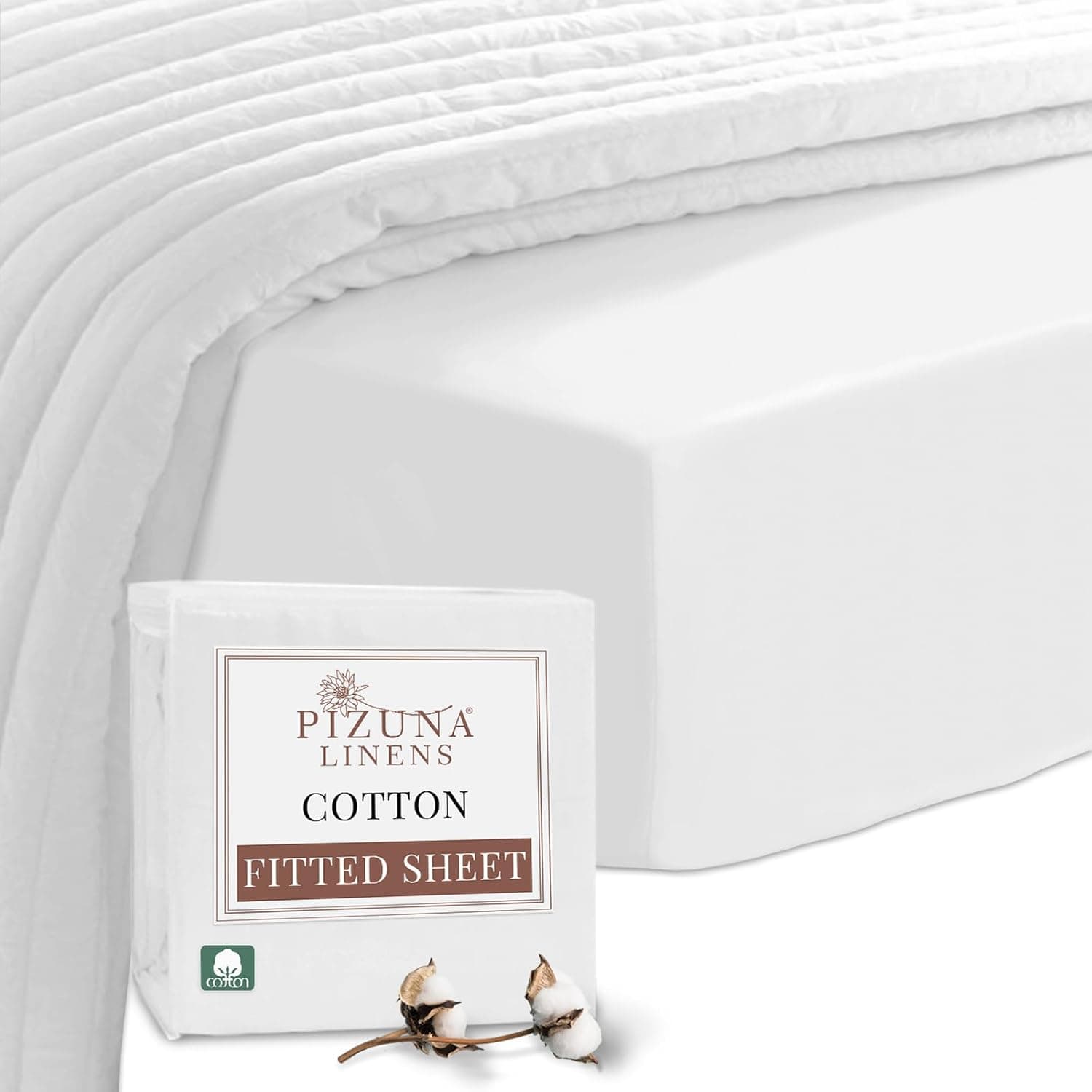 Pizuna 100% Cotton Sheets King Size White, 400 Thread Count Long Staple ...