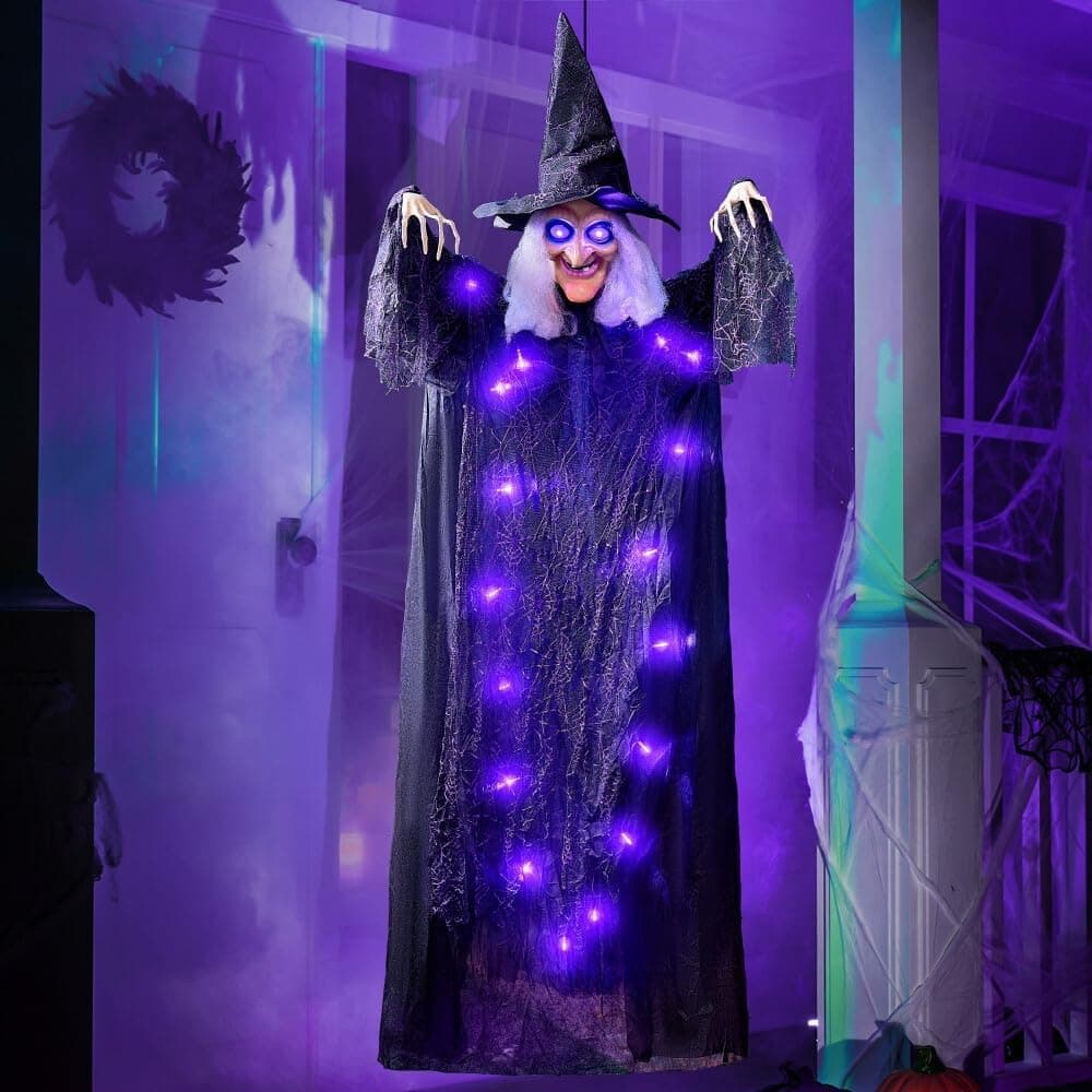 Amazon.com: JOYIN 72” Hanging Witch Decoration with Light-up Eyes and ...